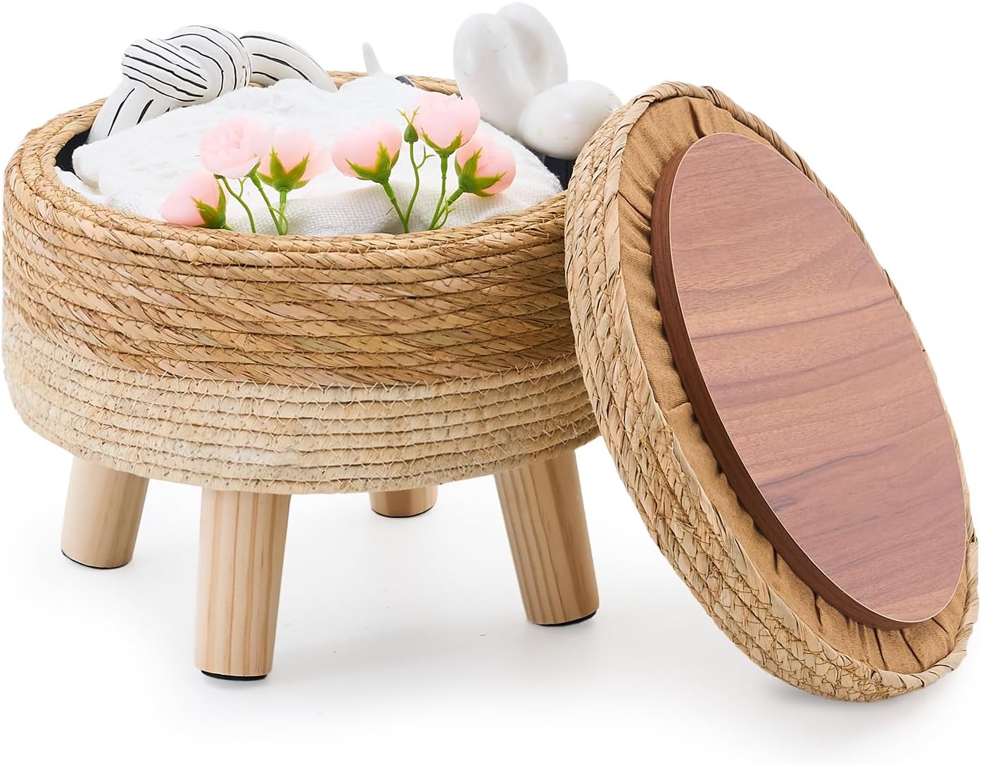 Woven storage ottoman footstool